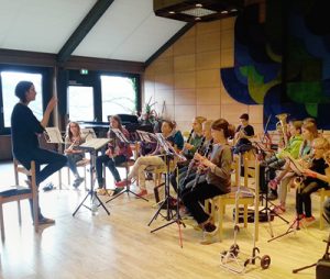 Probe der Orchesters unter der Bläser BigBand unter Leitung von Frauke Preisler.